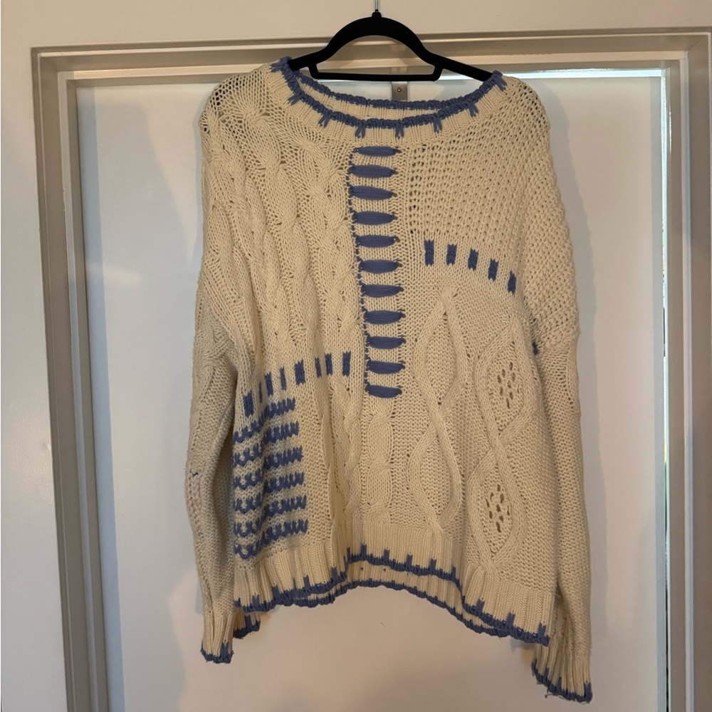 Altar'd State Cream and Blue Knit Sweater